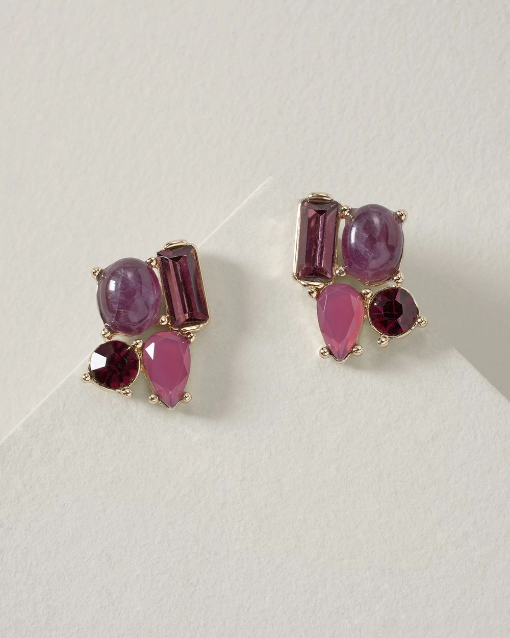 Goldtone & Plum Stud Earrings click to view larger image.