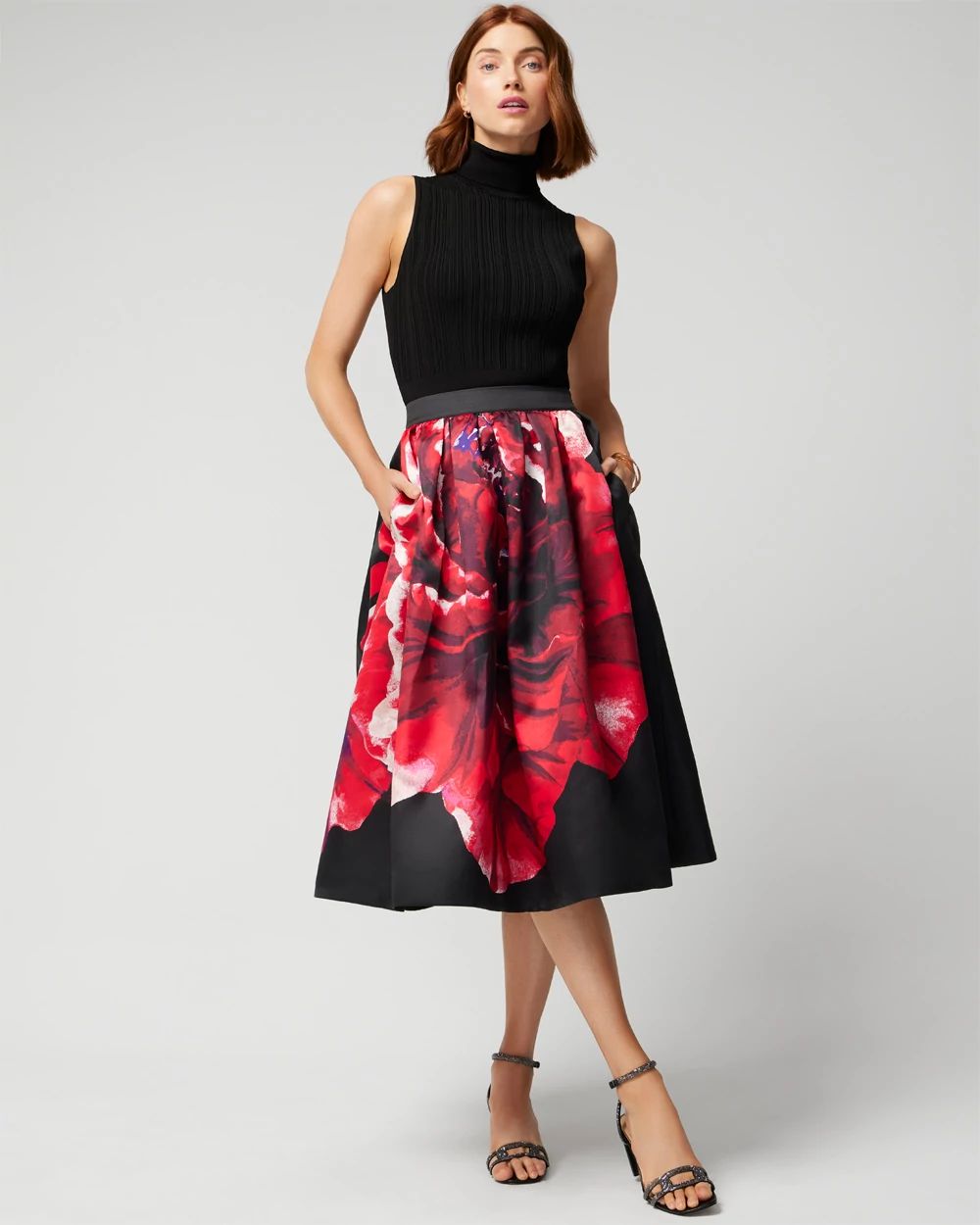 Drama Fit-and-Flare Midi Skirt click to view larger image.