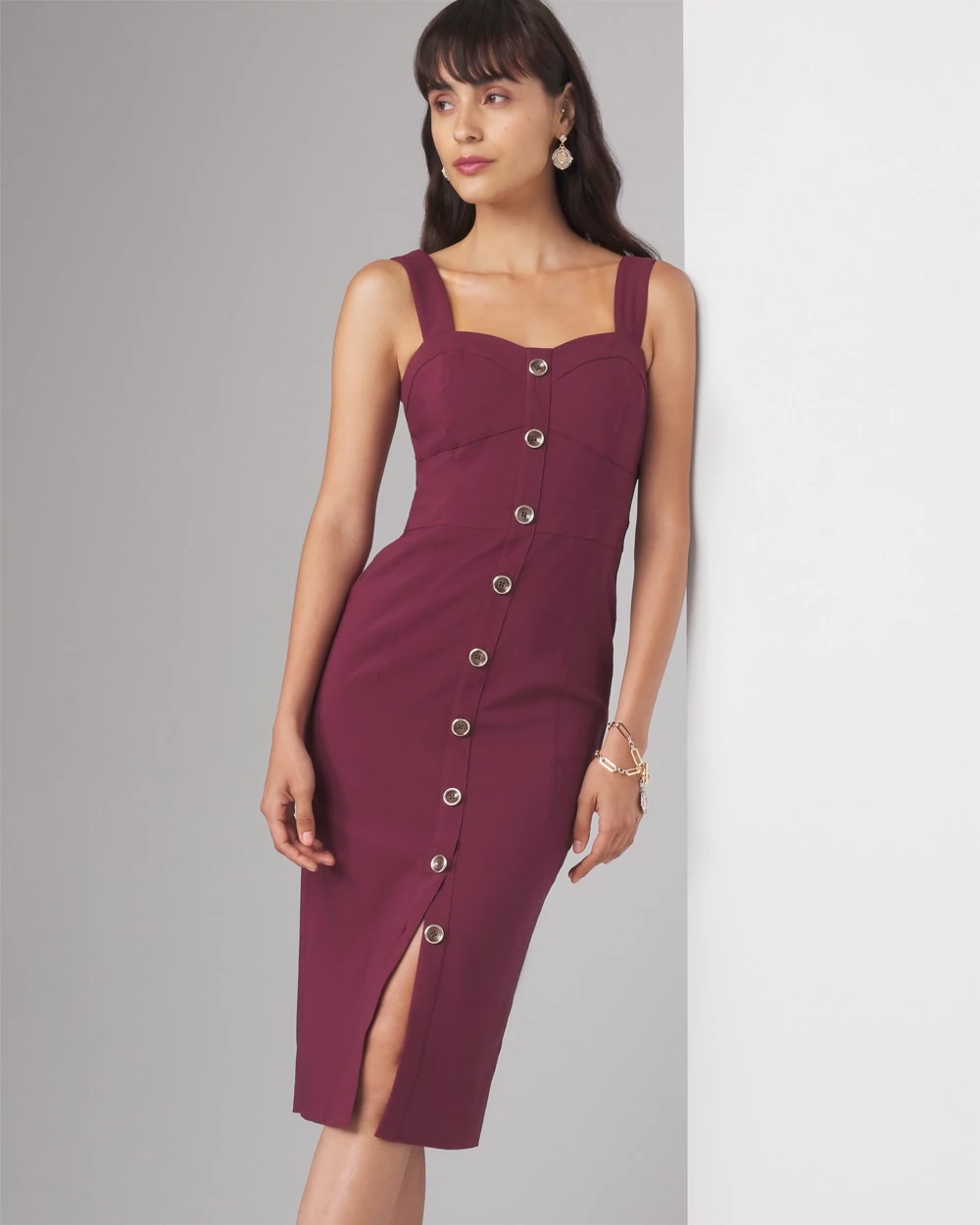Sleeveless Button Front Sheath Dress