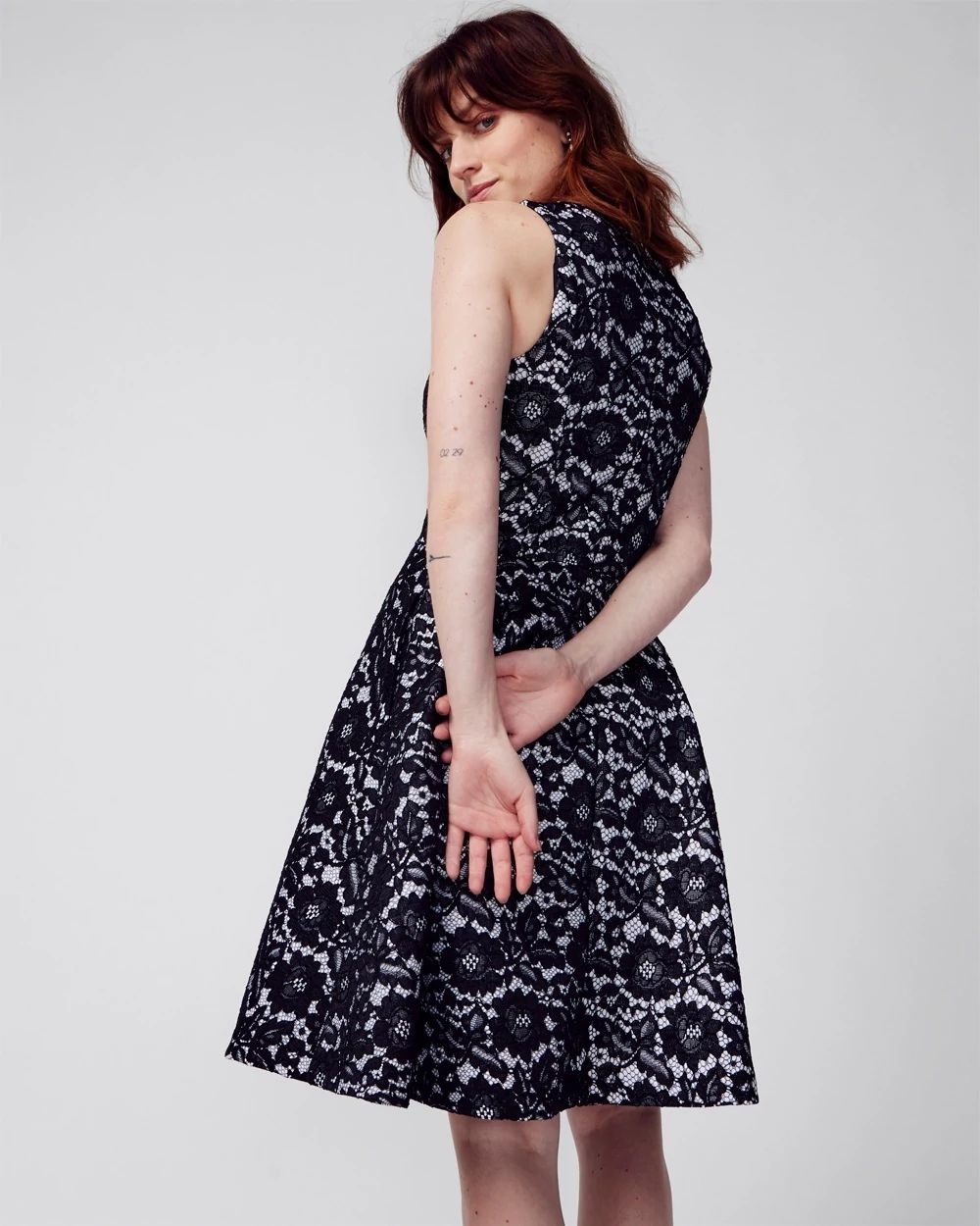 Petite Sleeveless Bonded Lace Fit-and-Flare Dress