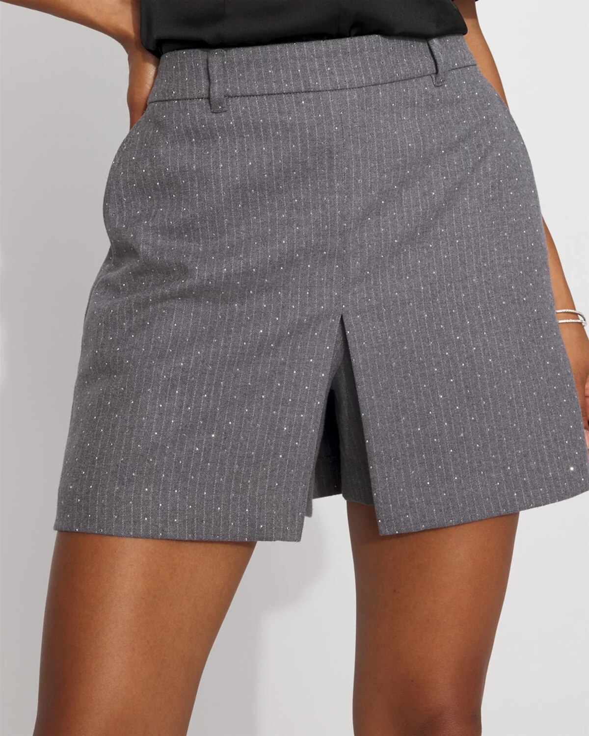 White House Black Market High-rise Embellished Pinstripe Tailored Skort