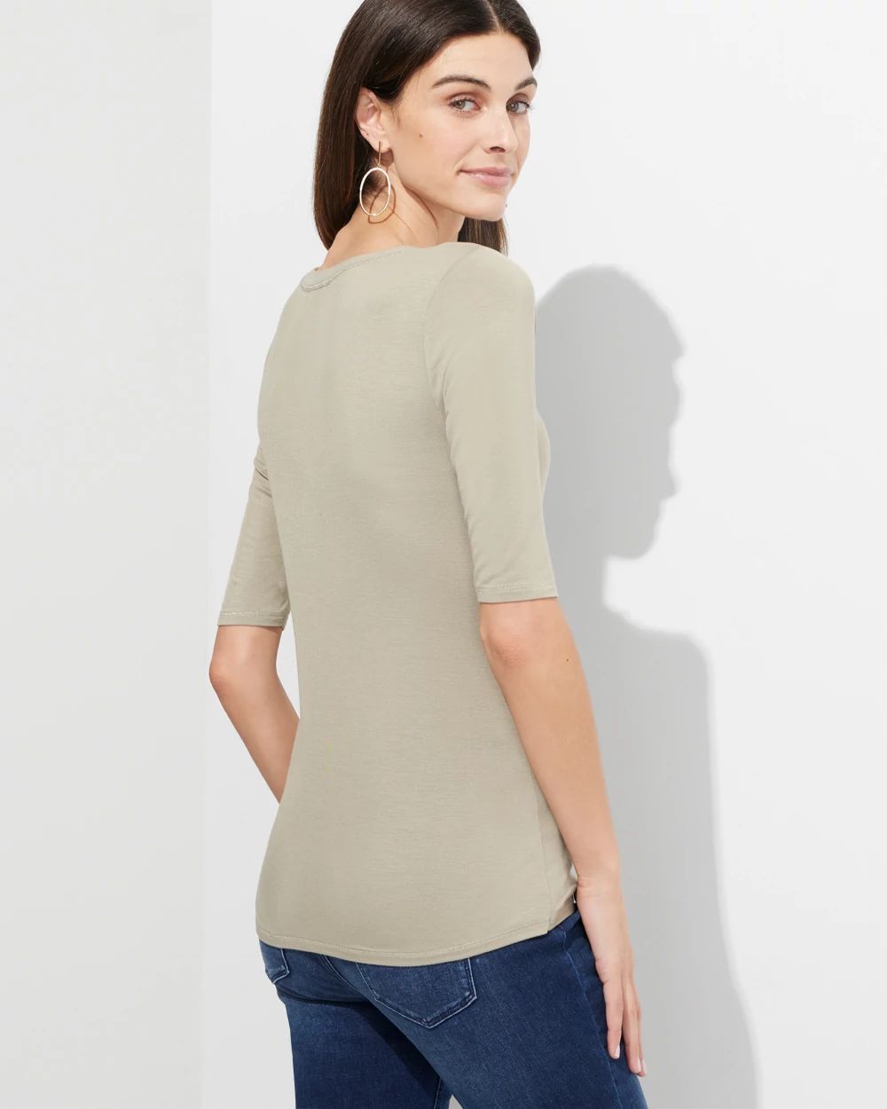 Outlet WHBM Elbow Sleeve V-Neck Knit Tee click to view larger image.