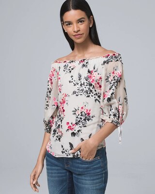 Silk-Blend Floral Burnout Off-the-Shoulder Blouse