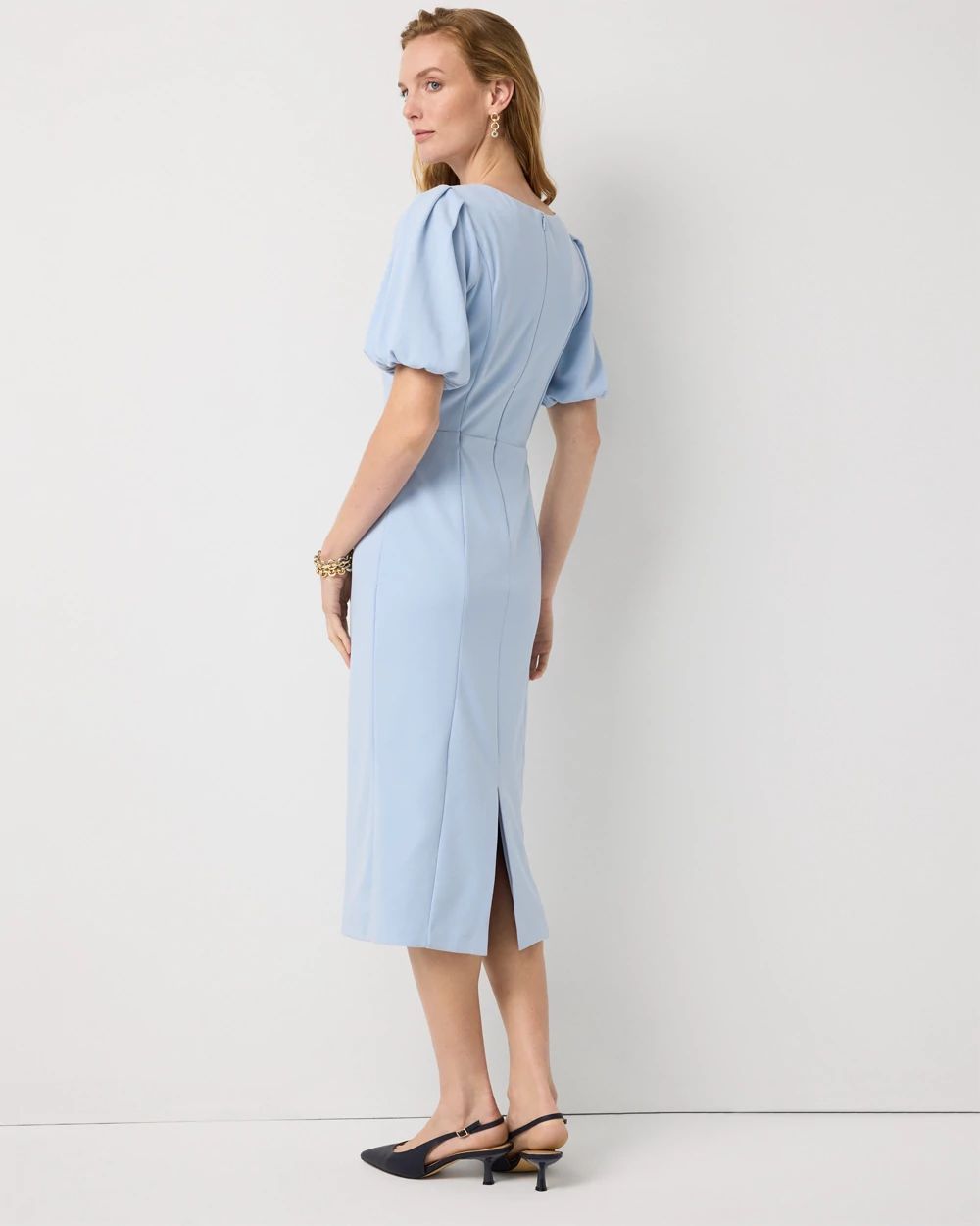 Puff Sleeve Midi Sheath Dress