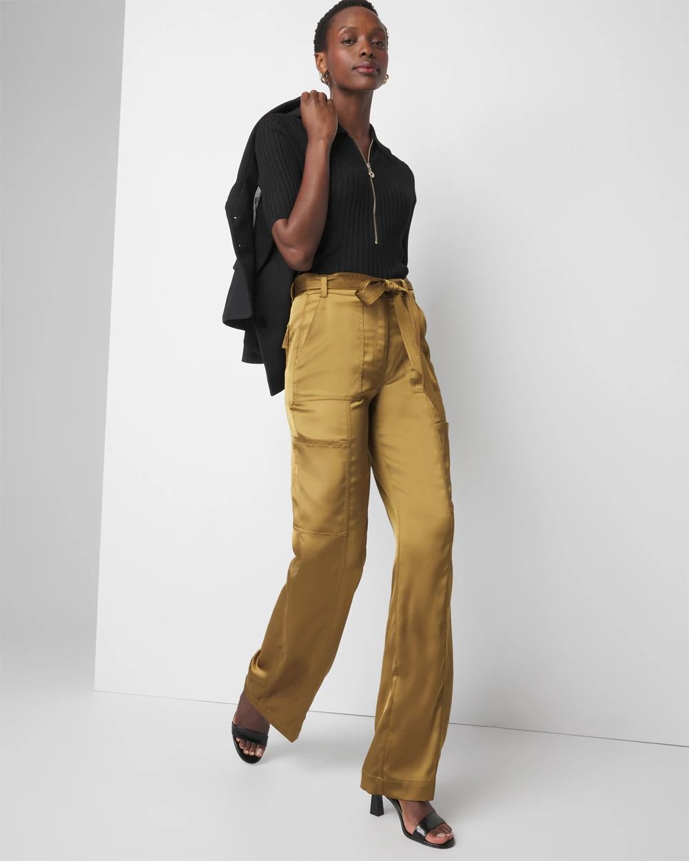 Petite Belted Utility Wide Leg Trouser