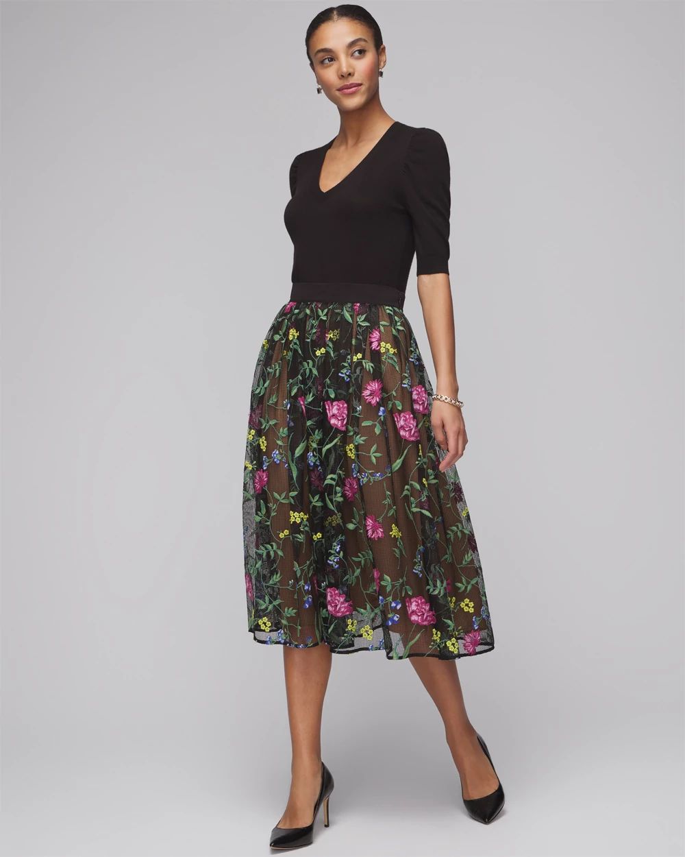 Embroidered Fit & Flare Skirt