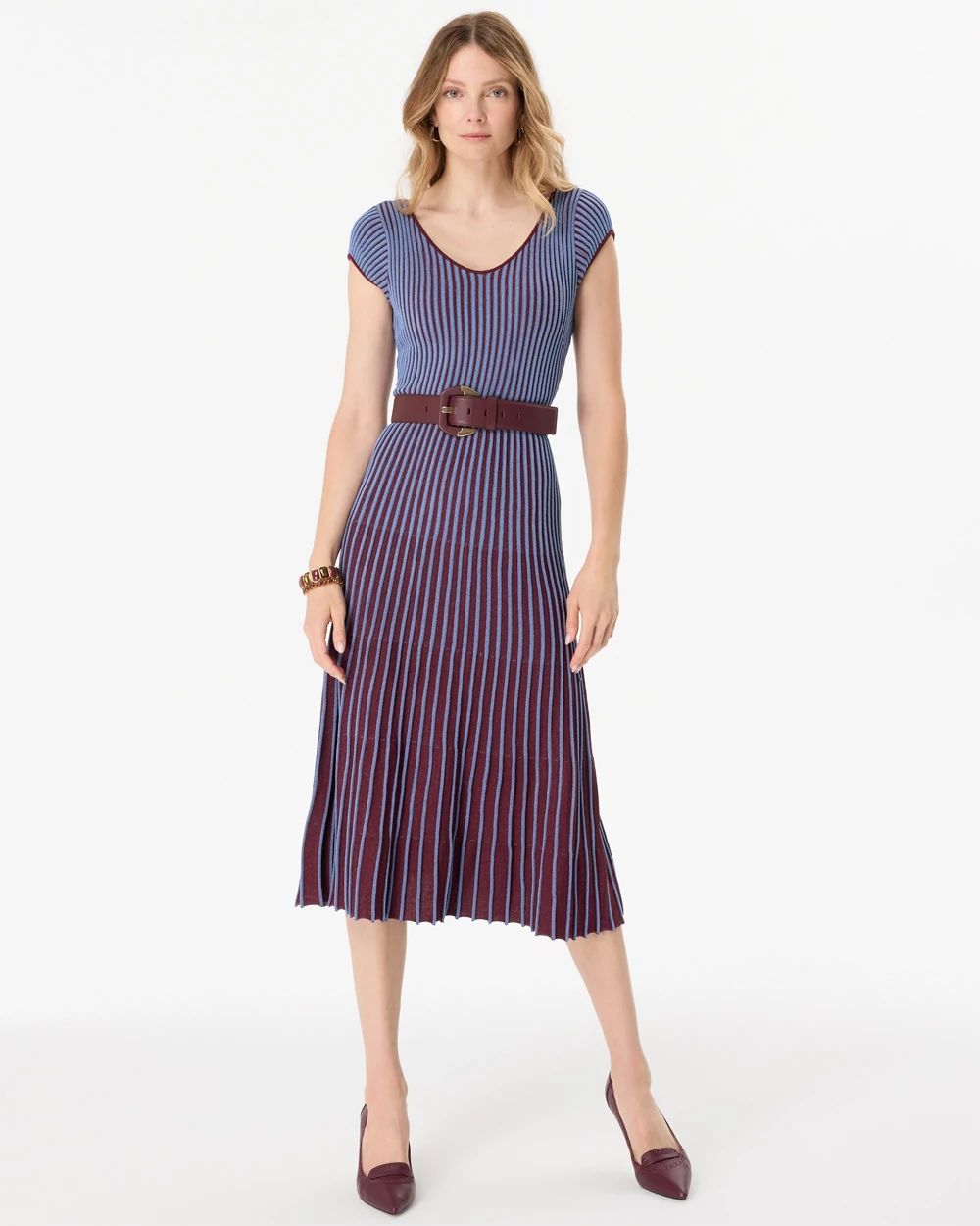 V-neck Midi Sweater Dress click to view larger image.