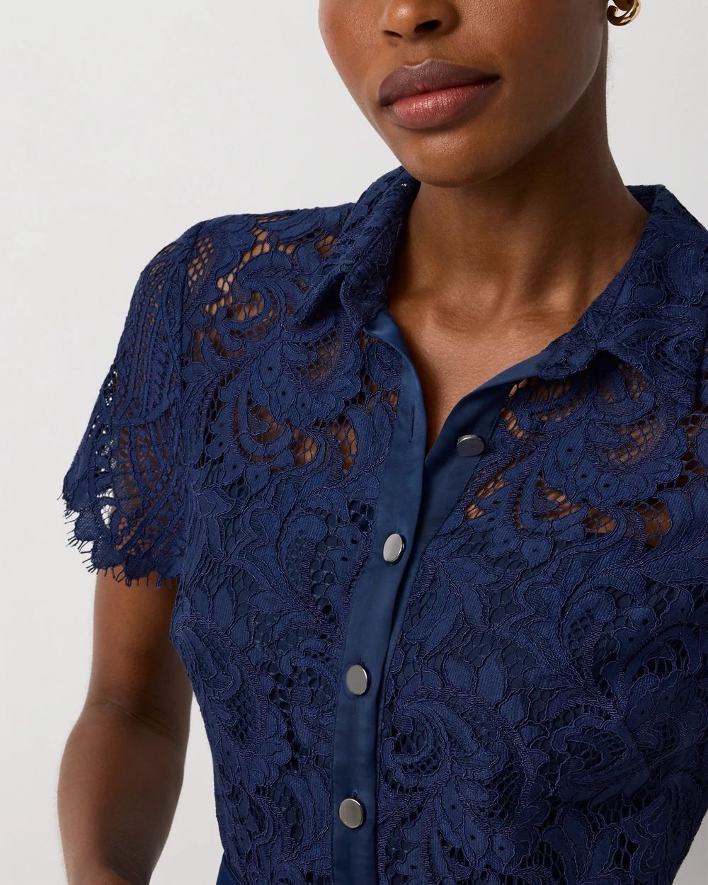 Button-Front Lace Midi Dress click to view larger image.