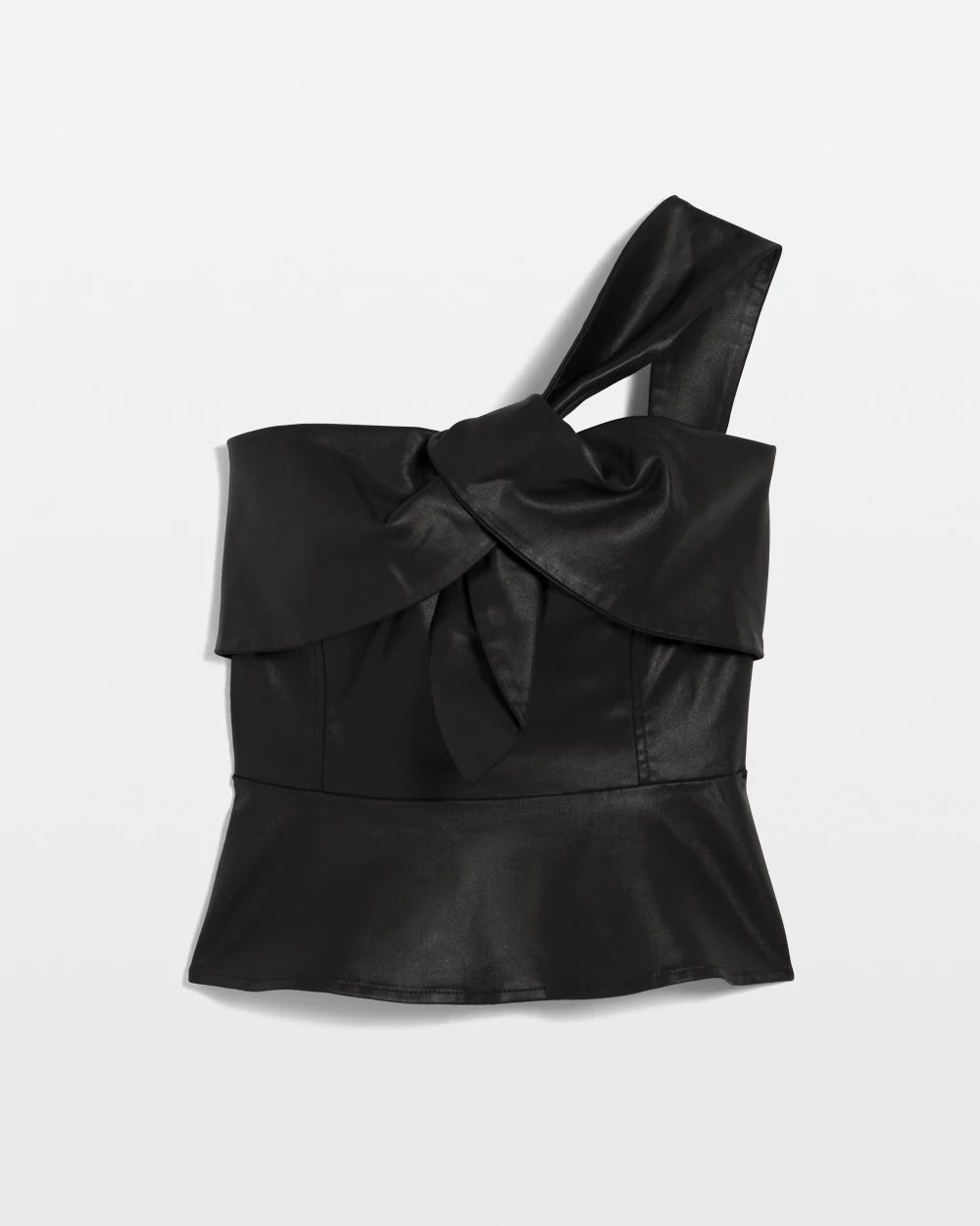 One-Shoulder Faux Leather Peplum Top click to view larger image.