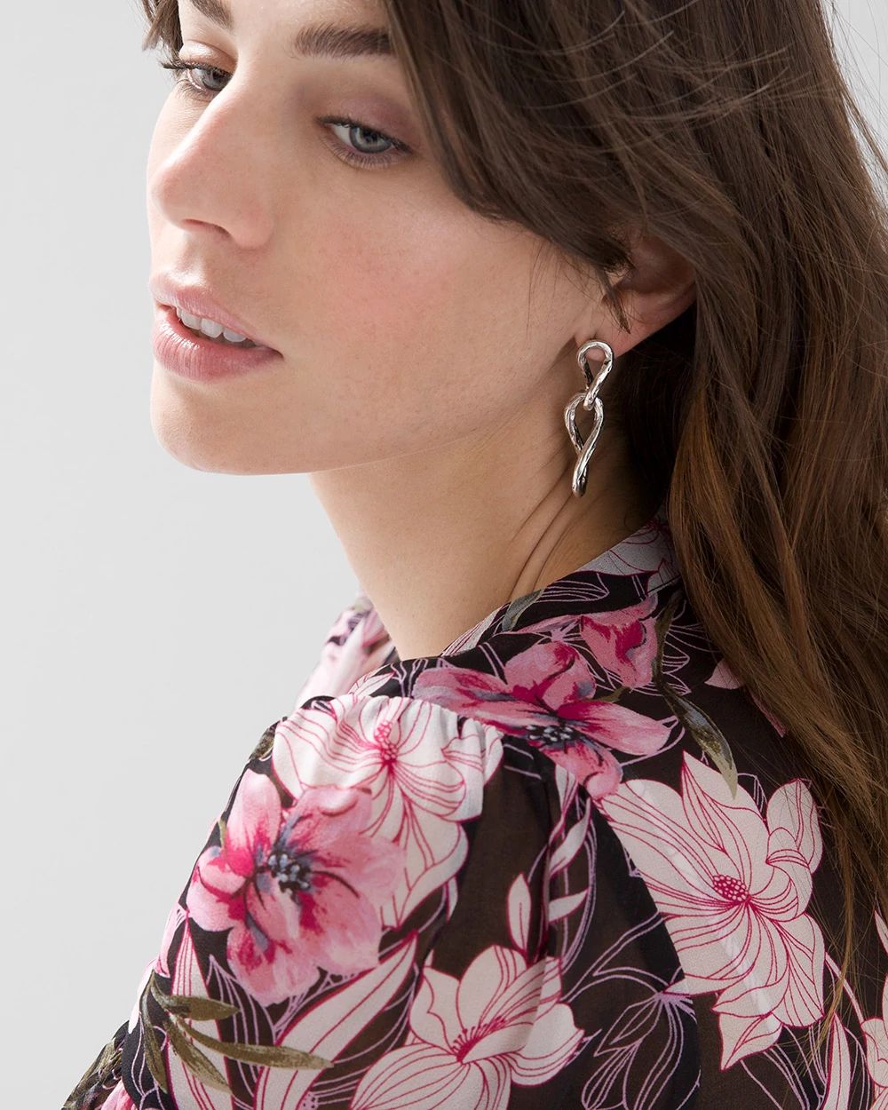 Silvetone Link Linear Earrings