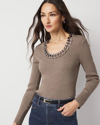 Chain-Trim Pullover Sweater