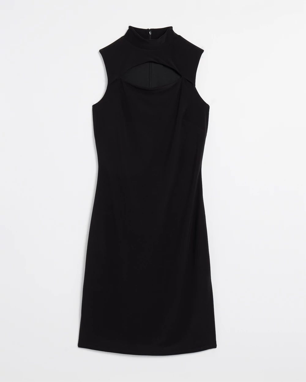 Sleeveless Mockneck Cutout Matte Jersey Midi Dress click to view larger image.