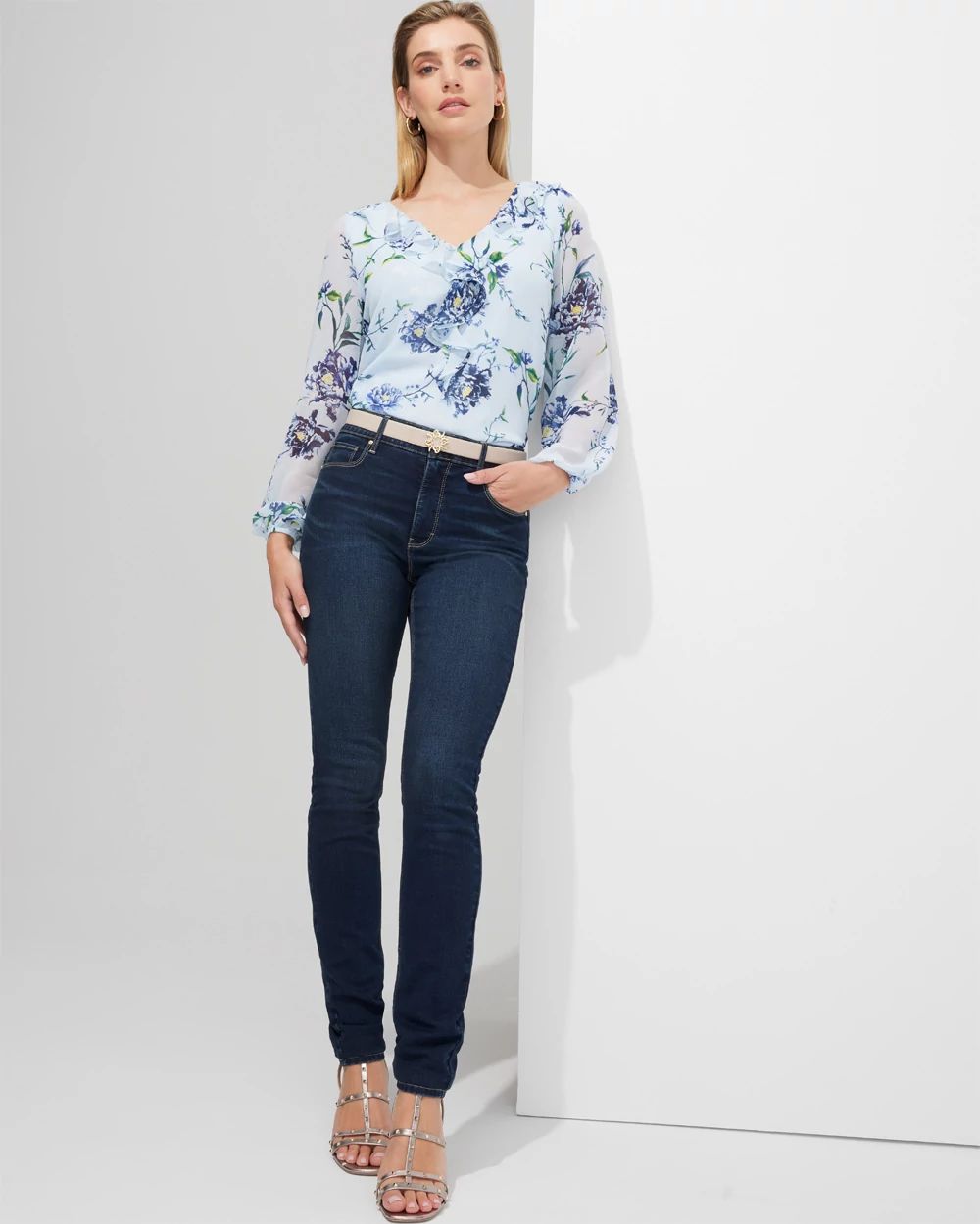 Outlet WHBM Long Sleeve Ruffle Blouse