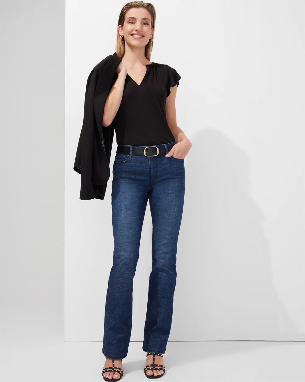 Outlet WHBM Notch-Neck Ruffle-Sleeve Tee
