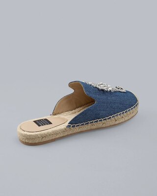 Jeweled Seahorse Denim Espadrille Slides