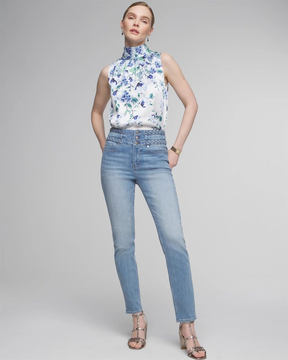 Petite Extra High-Rise Everyday Soft Denim  Braided Slim Ankle Jeans click to view larger image.