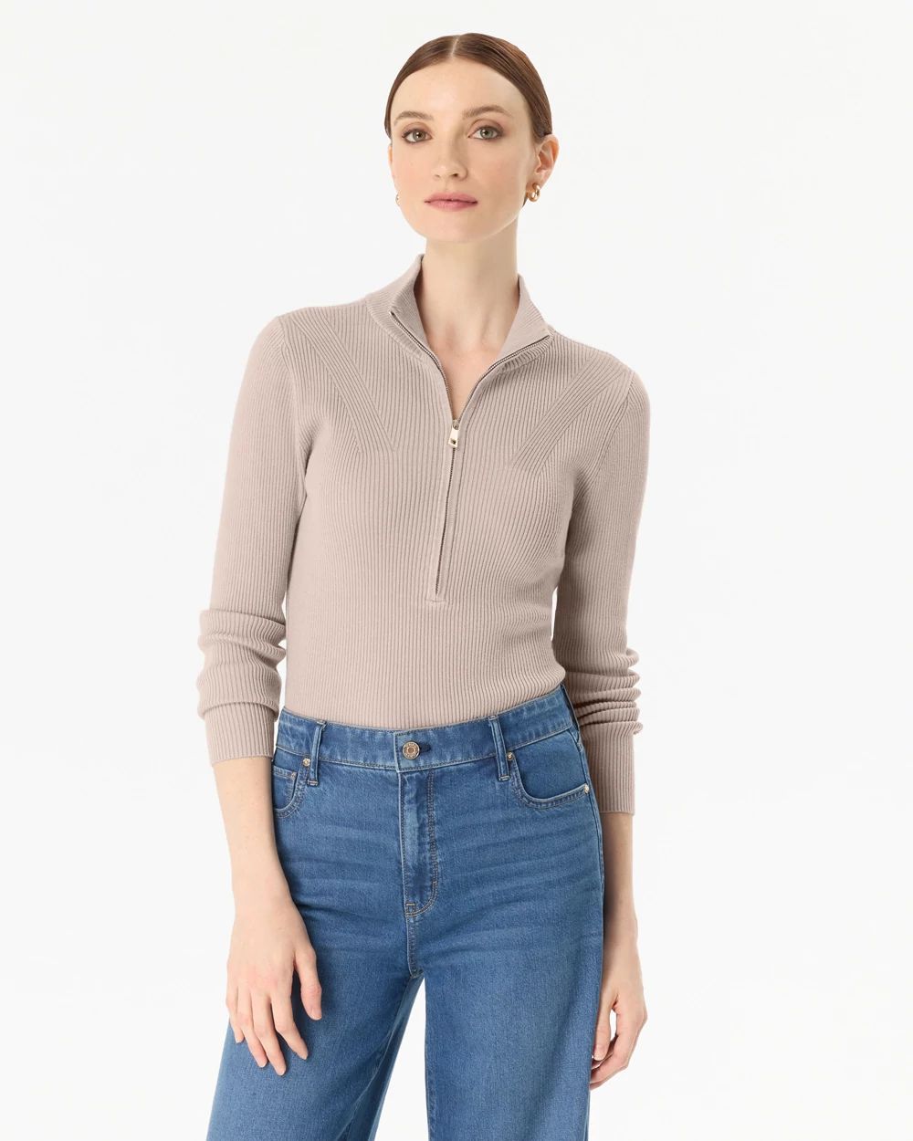 Zip-Up Mock Neck Pullover