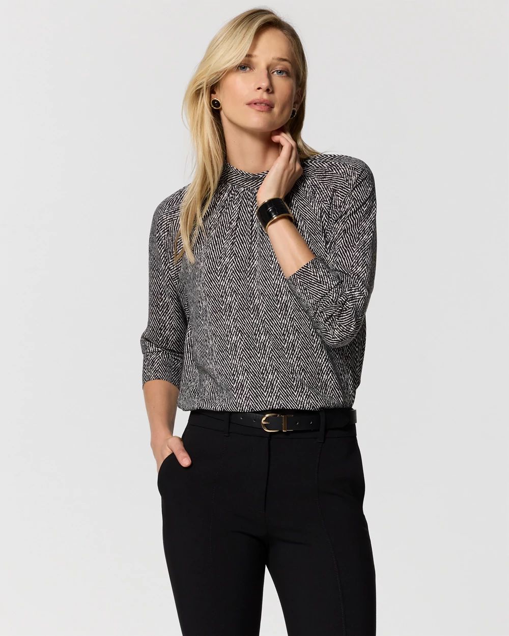 Petite Matte Satin Mock Neck Blouse
