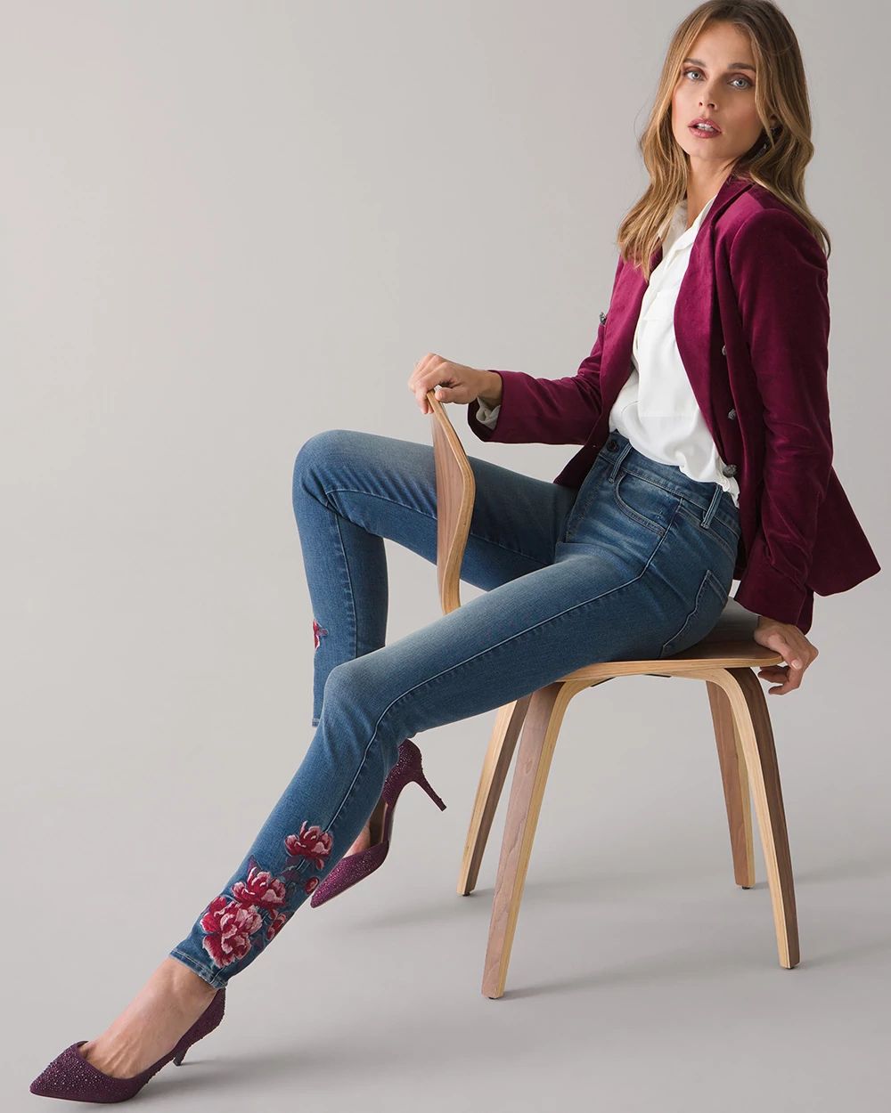 Rose embroidered skinny jeans new arrivals
