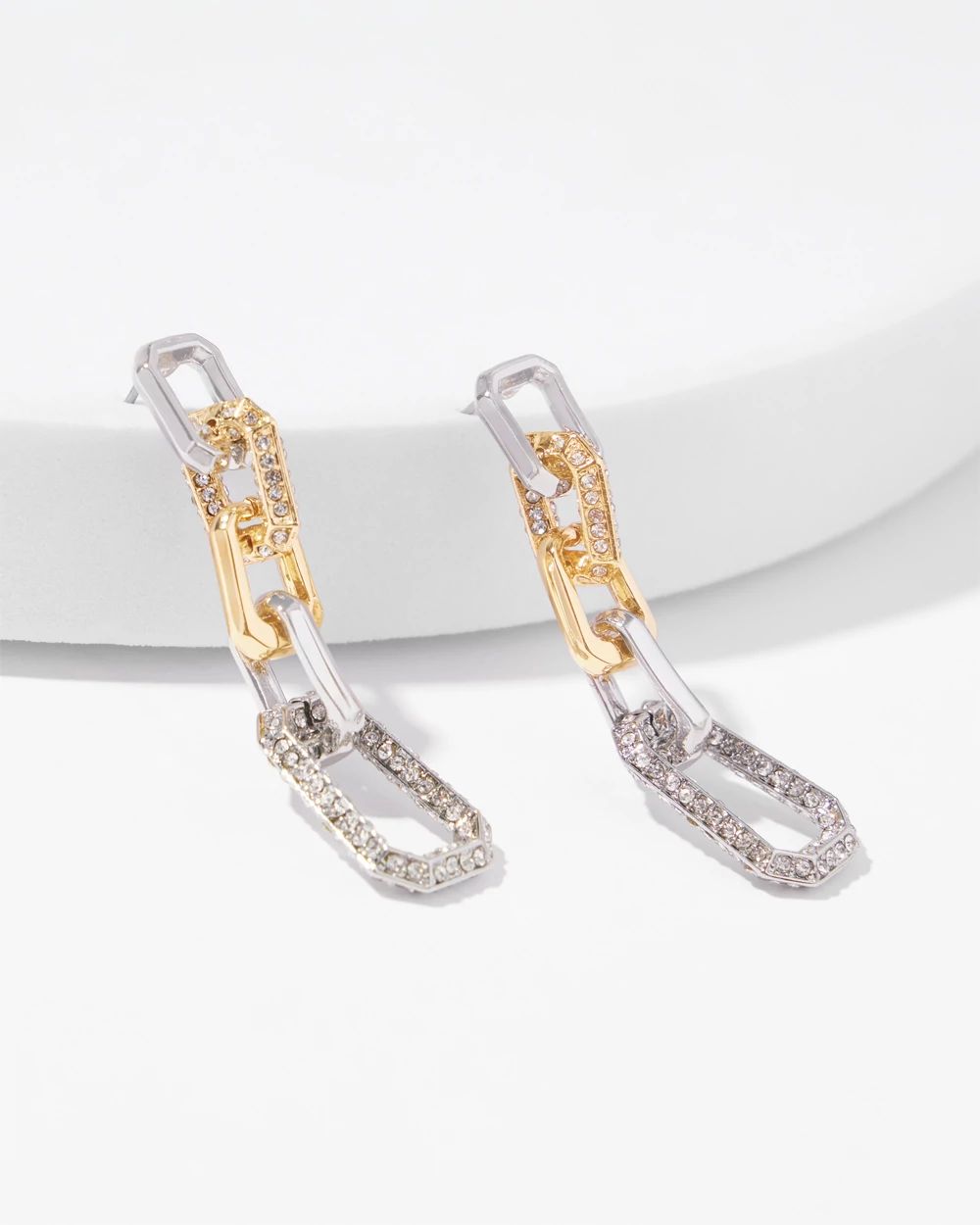 Mixed Metal Crystal Link Linear Earrings