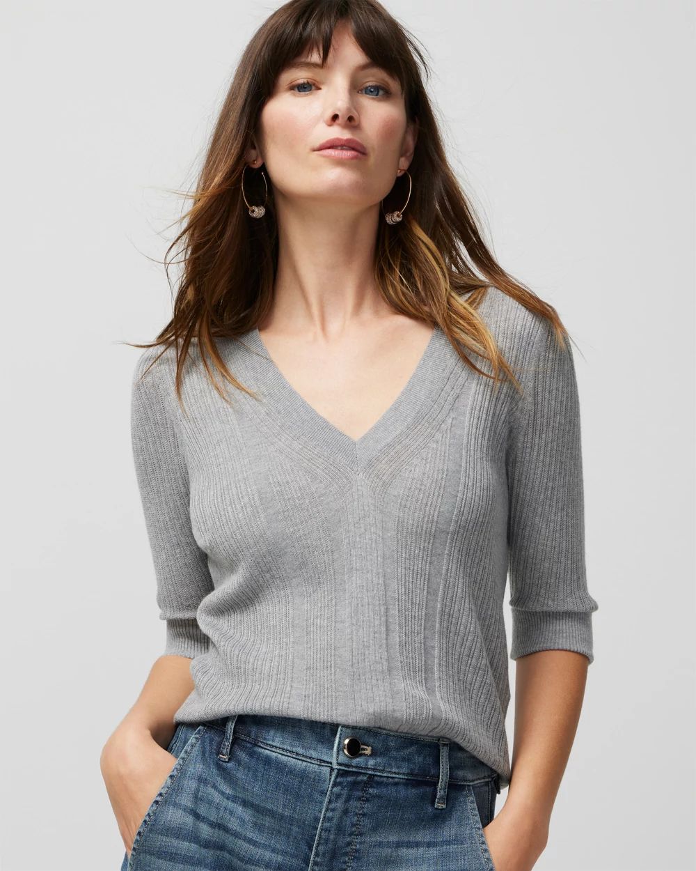 Cashmere-Blend Elbow-Sleeve Sweater