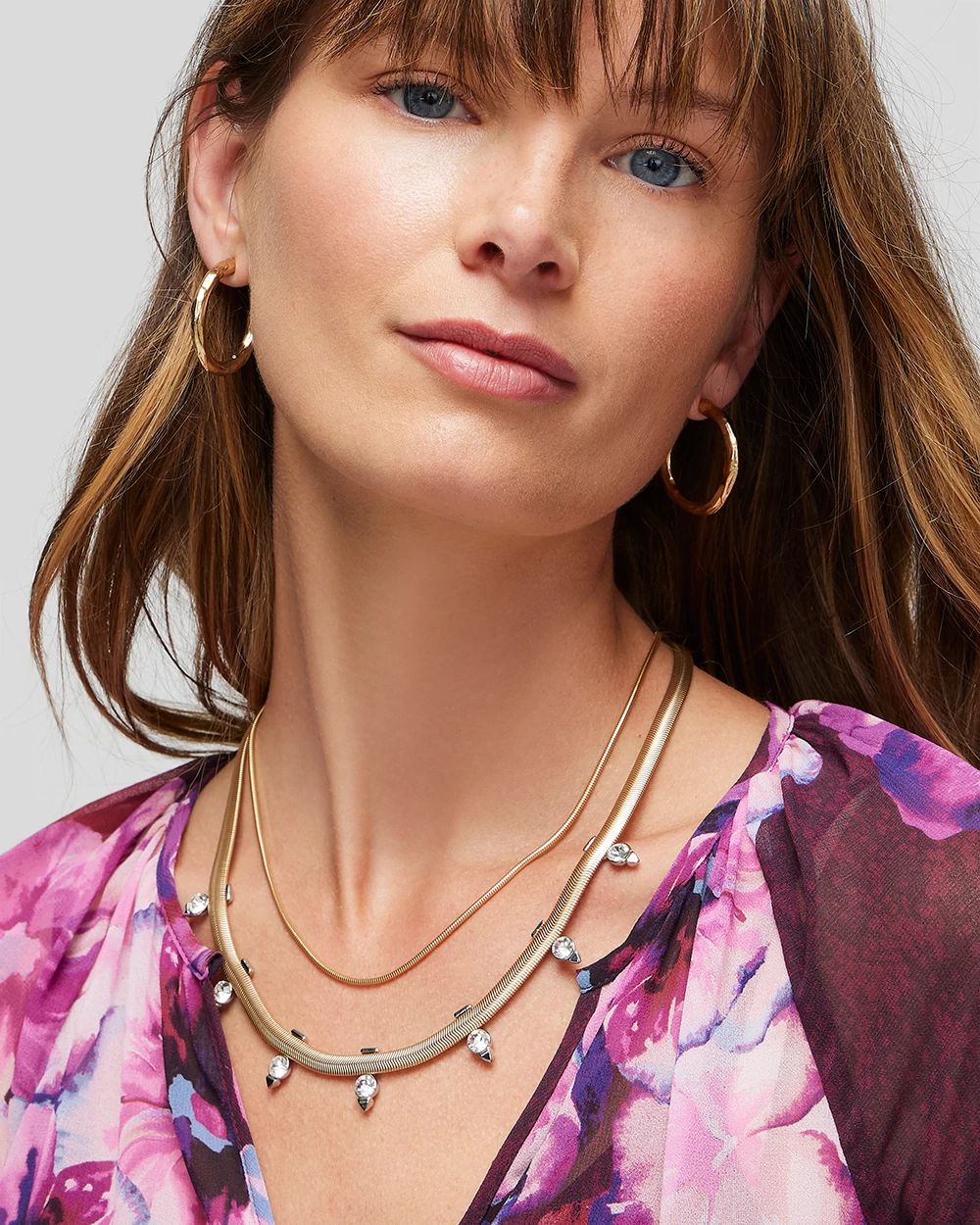 Mixed-Metal Spike Stud Multi-Strand Necklace