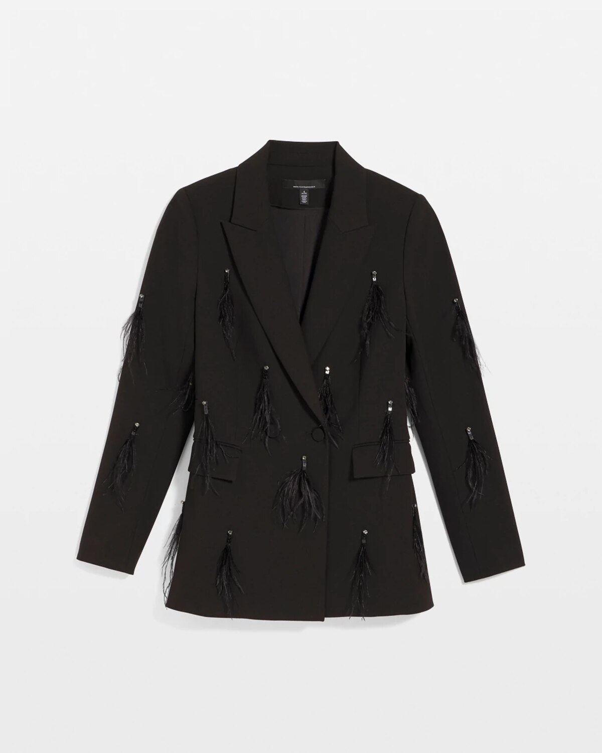 White House Black Market Feather Embellished Double-breasted Blazer In Black