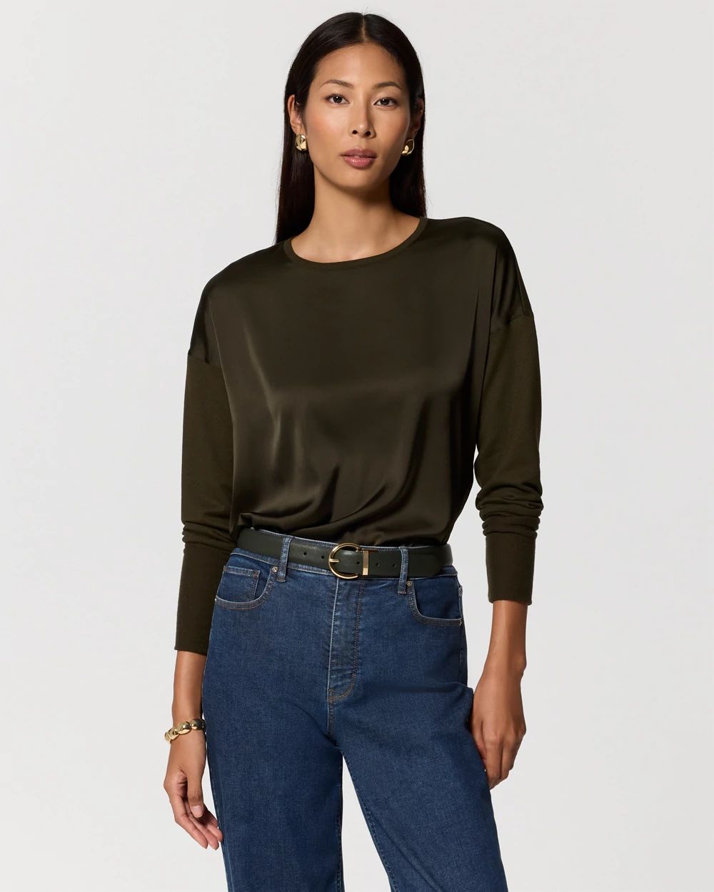 Satin Front Knit Top
