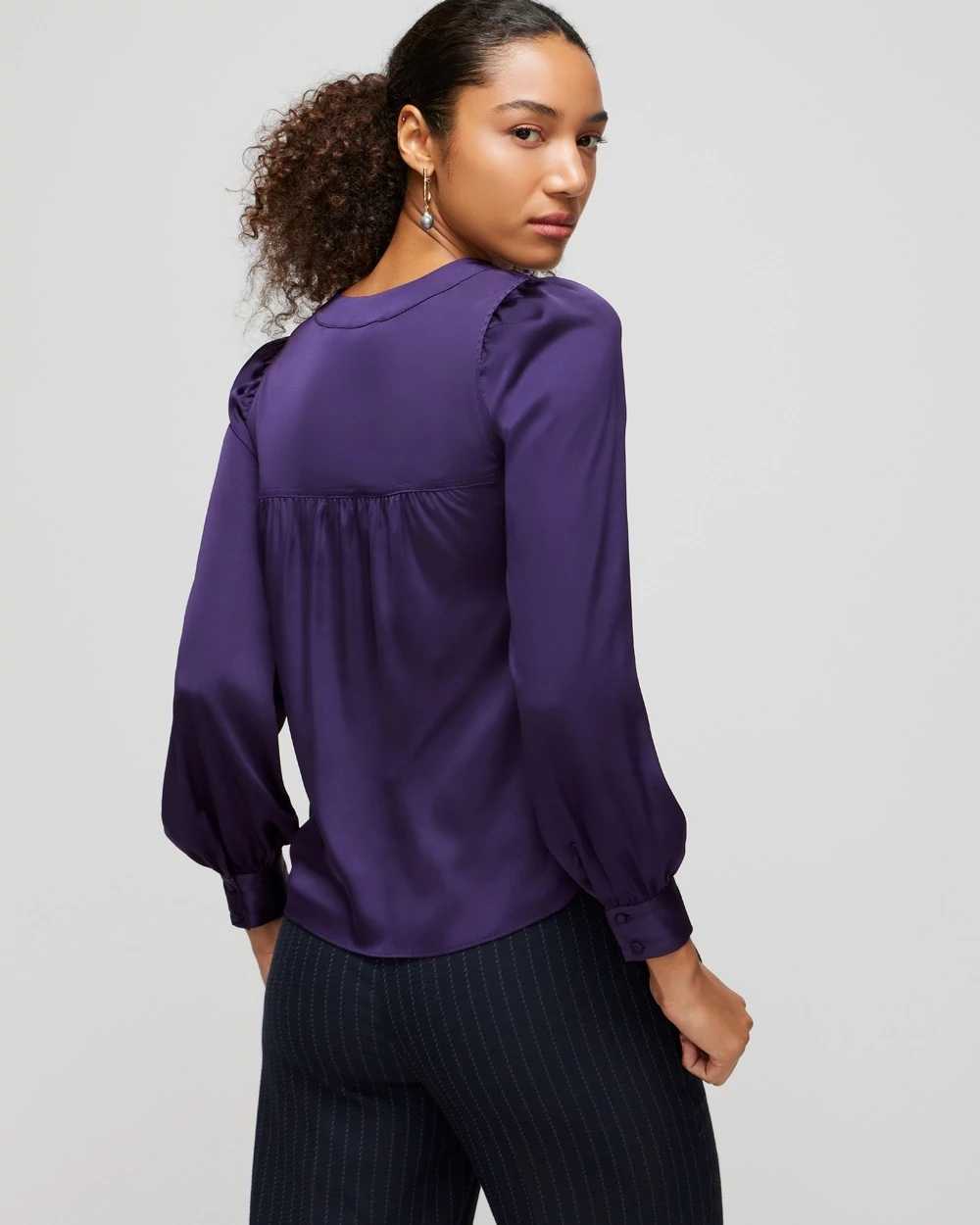 Petite Long Sleeve Topstitch Satin Blouse click to view larger image.