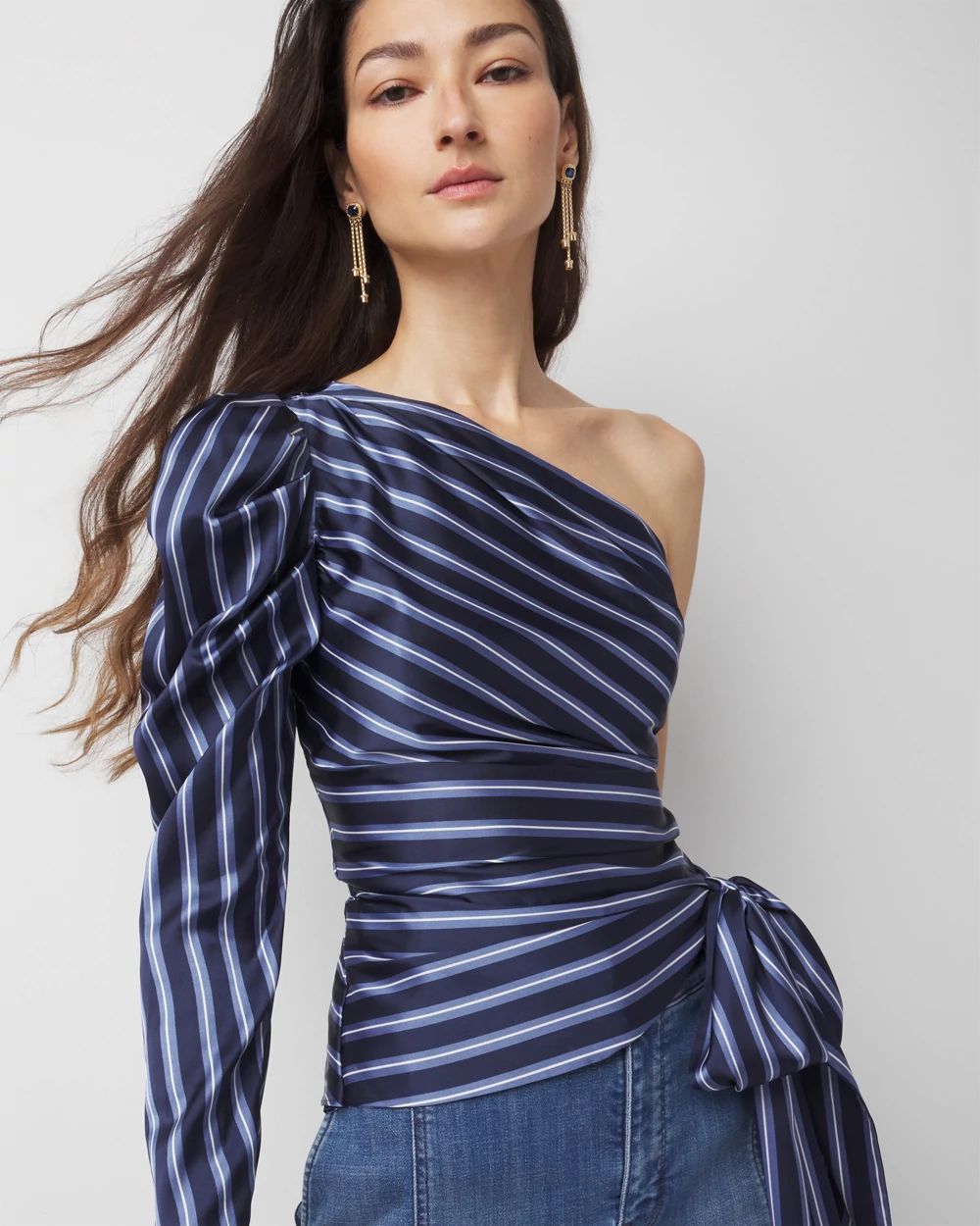 Petite One-Shoulder Satin Blouse