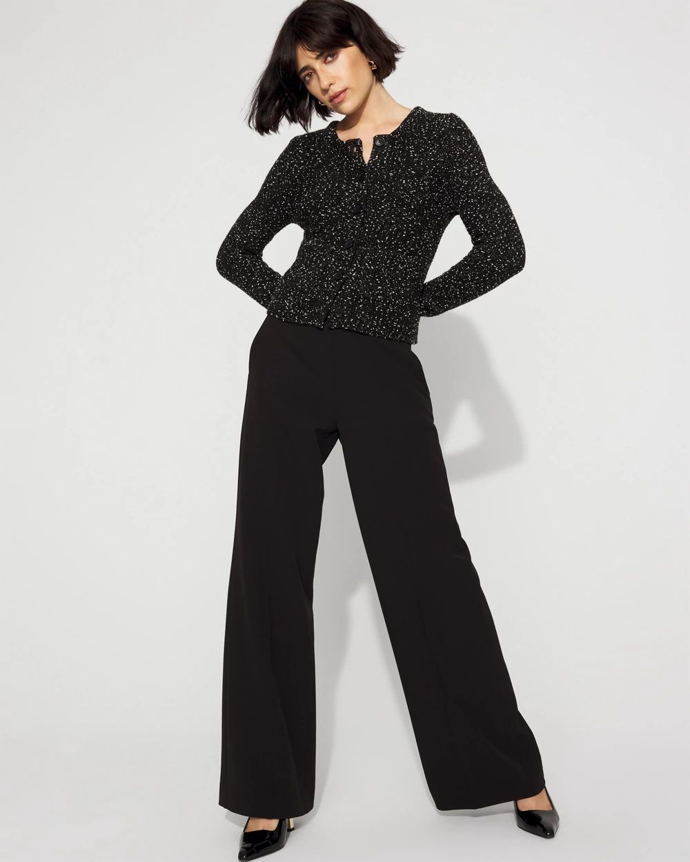 Metallic Tweed Button-Front Cardigan click to view larger image.