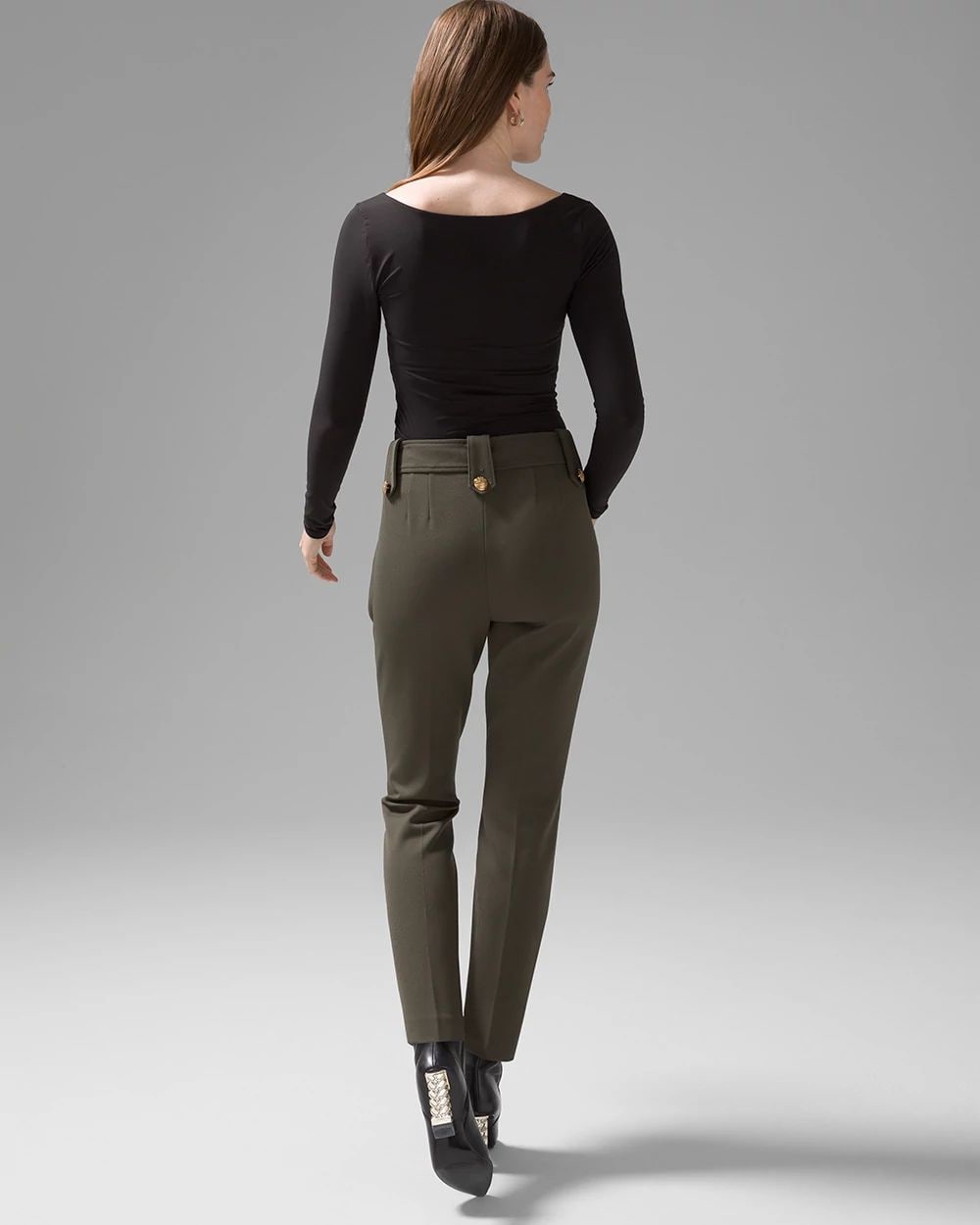 Petite WHBM® Jolie Button Straight Lux Stretch Pant click to view larger image.