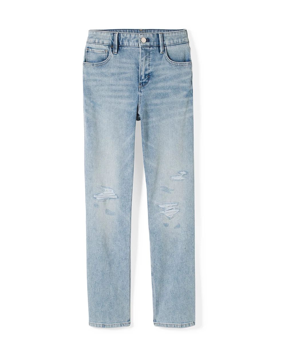 Curvy-Fit High-Rise Sculpt Destructed Straight Jeans