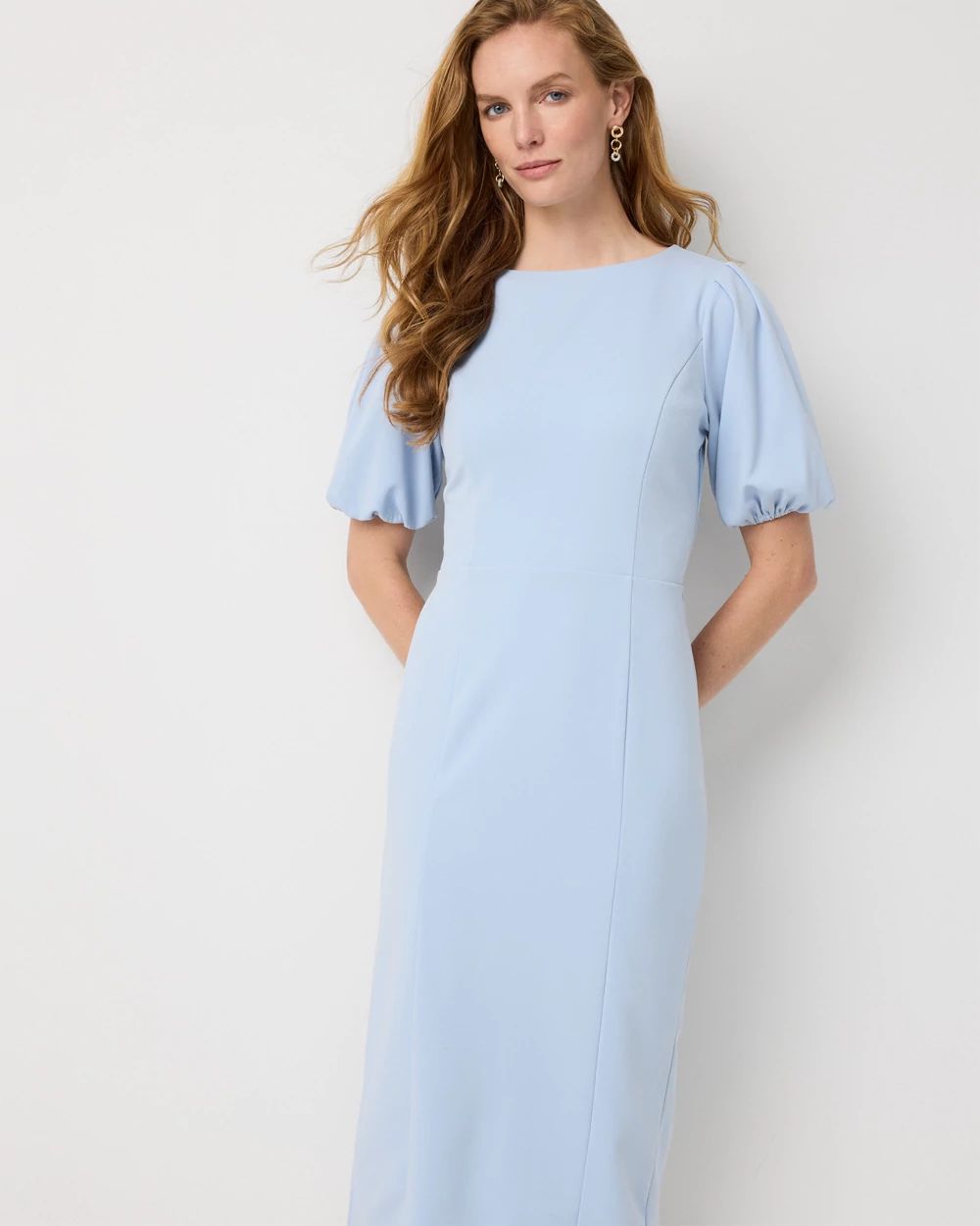 Puff Sleeve Midi Sheath Dress click to view larger image.