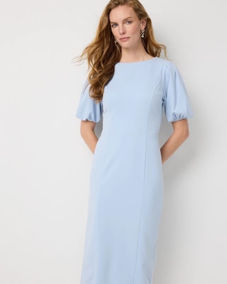 Puff Sleeve Midi Sheath Dress click to view larger image.