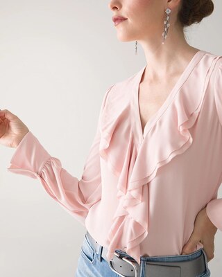 Long Sleeve Ruffle Front Blouse
