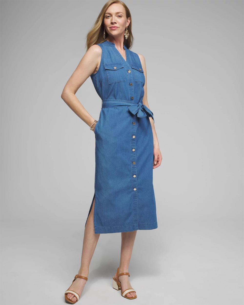Outlet WHBM Tie-Waist Midi Denim Dress