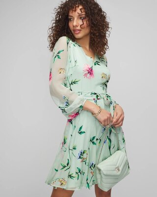 Long Sleeve Burnout V-Neck Godet Dress