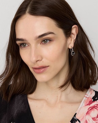 Navy Blue Glass Stone Hoop Earrings