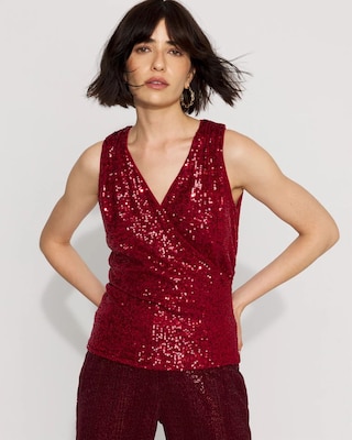 Sequin Surplice Sleeveless Top
