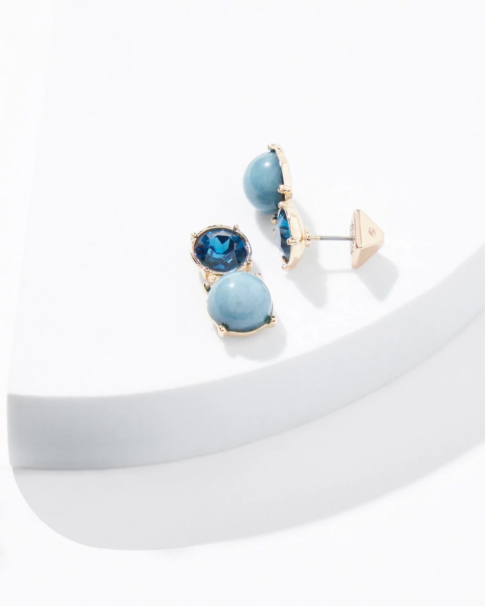 Gold Blue Stone Drop Earrings