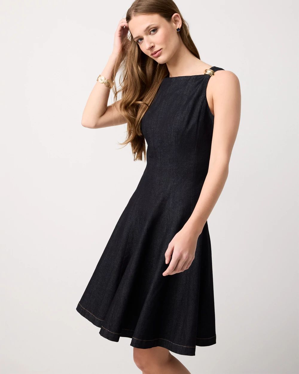 Fit + Flare Denim Dress click to view larger image.