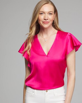 Outlet WHBM Satin Flounce Sleeve Top