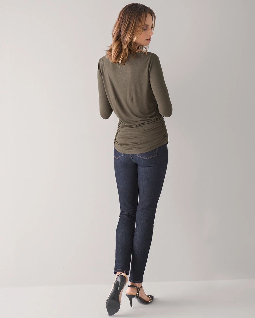 ¾ Sleeve Shirred-Side Knit Tee