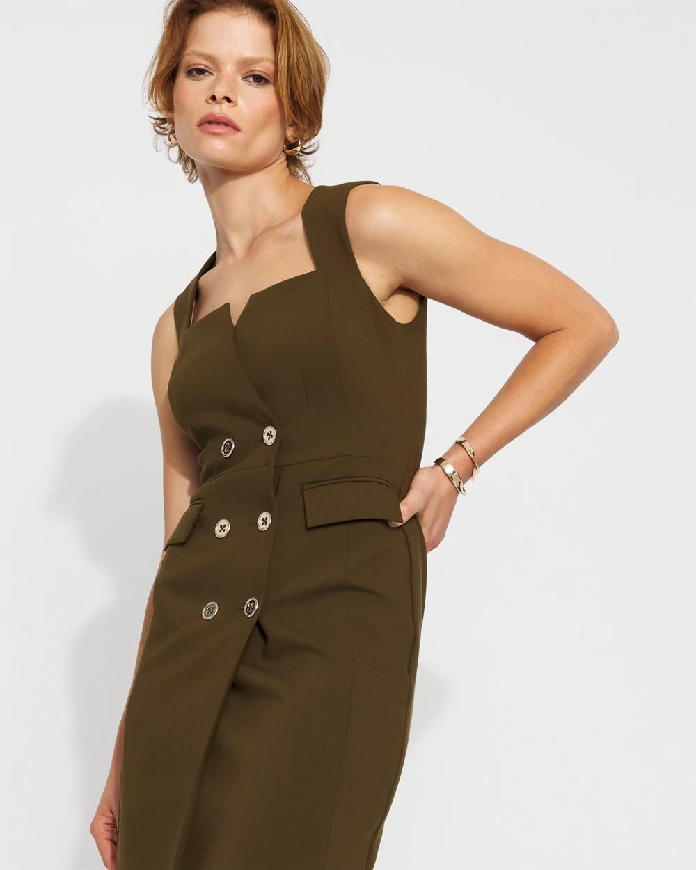 Square Neck Tailored Midi Dress click to view larger image.
