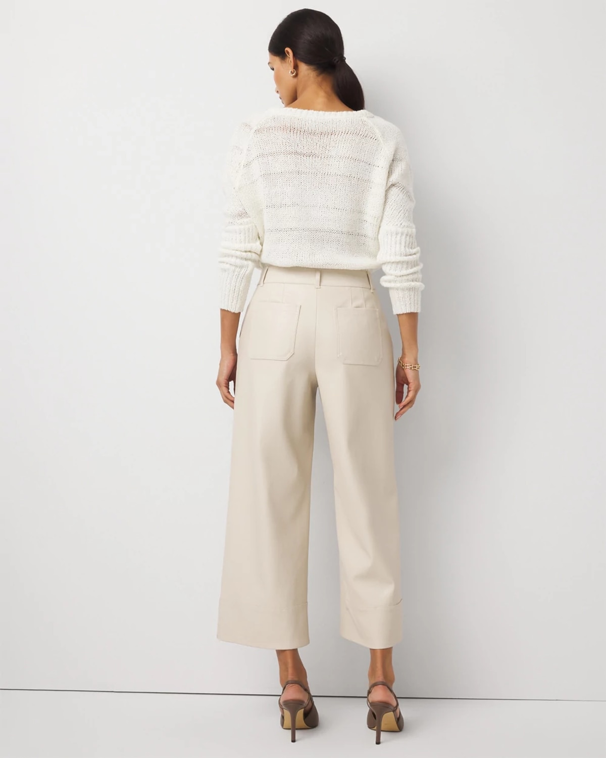 White House Black Market Faux Leather Wide Leg Crop Pants In White