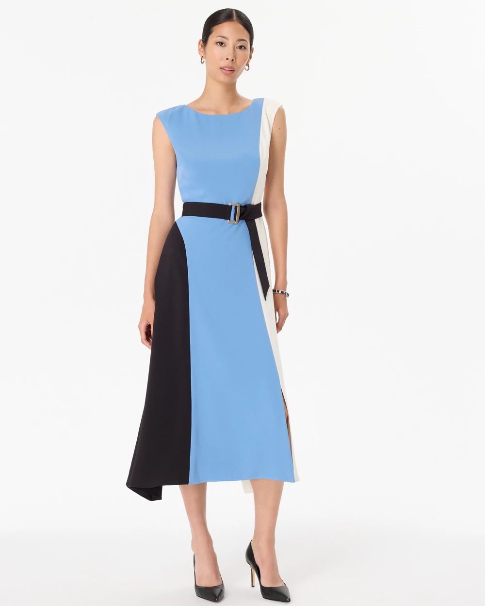 Colorblock Belted Midi Dress click to view larger image.