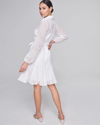 Petite Long Sleeve Eyelet Shirt Dress click to view larger image.