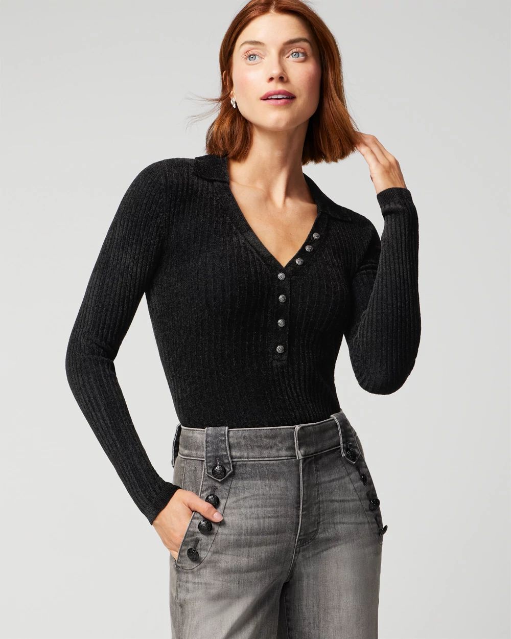 Chenille Henley Sweater click to view larger image.