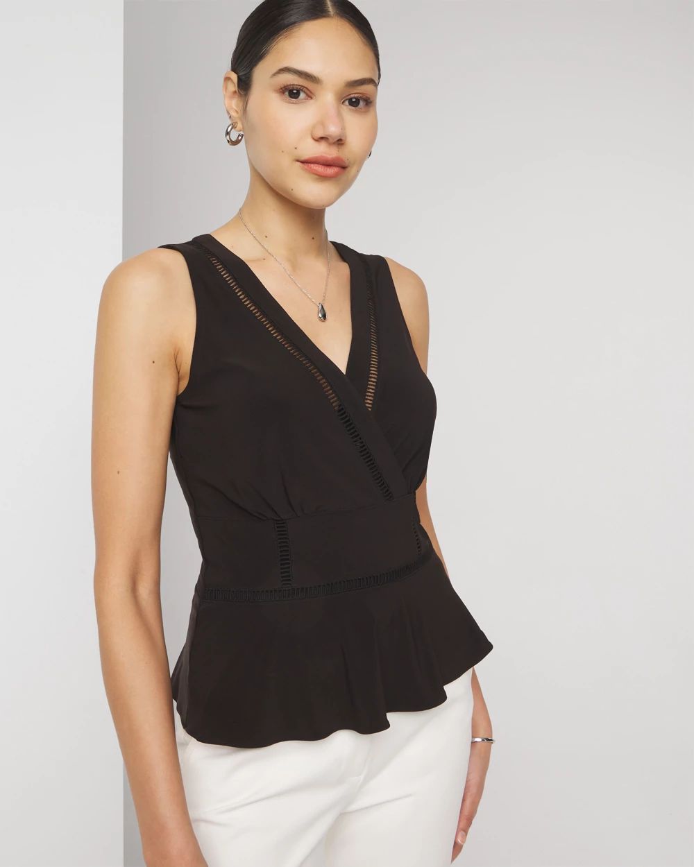Matte Jersey Ladder Trim Peplum Top